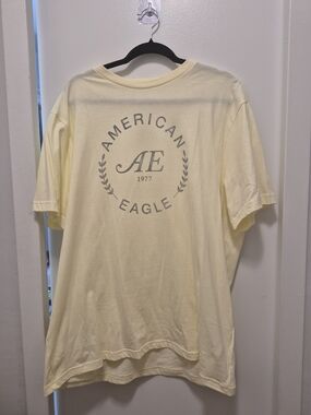 American Eagle Outfitters Pale Yellow AE 1977 Short Sleeve Logo Tee-Super Soft